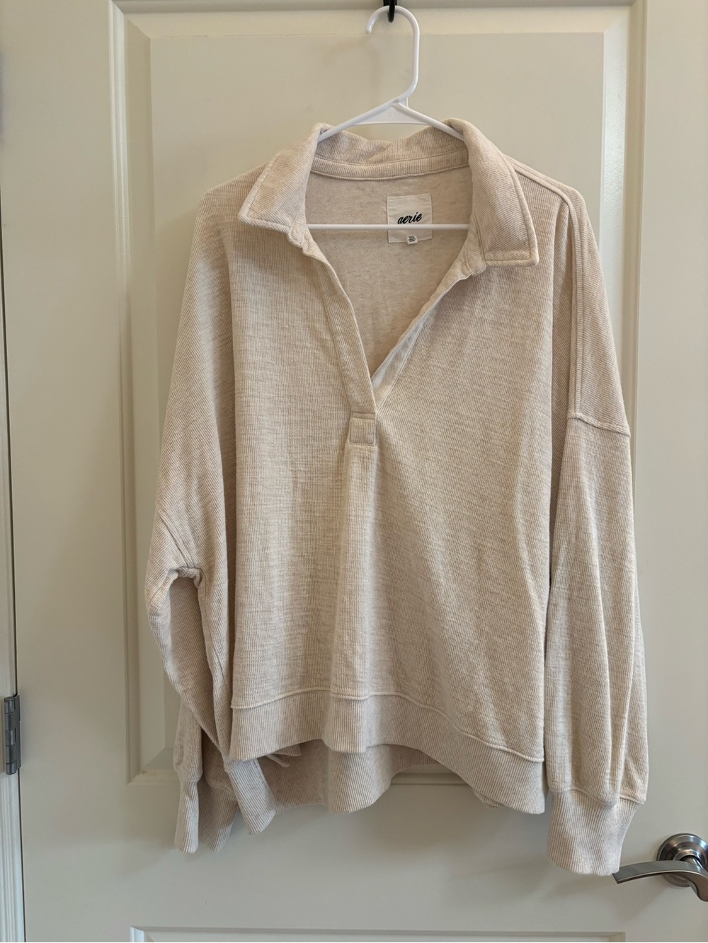 aerie Cream Collared Pullover Sweatshirt